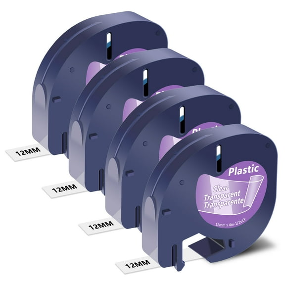 NineLeaf 4PK Compatible for DYMO LetraTag Refills 16952 12mm 1/2'' Black on Clear Plastic Label Maker Tape