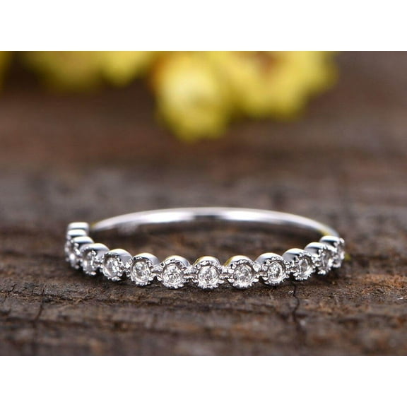 0.25 Carat Solid 10k White Gold Wedding Band with Moissanite Diamonds Anniversary Ring