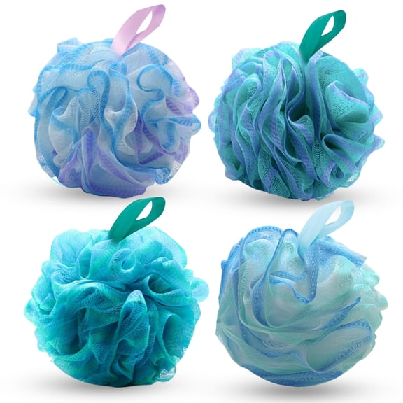 4 Pack Sponge Loofah Sponge, Large Colorful Mesh Bath Sponge Shower Pouf, Gentle Exfoliating Shower Loofahs for Daily Bath Cleansing
