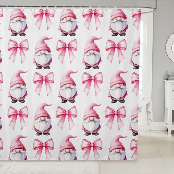 Pink Bowknot Kids Shower Curtains,Cartoon Gnomes Tale Castle Toddler Bathroom Curtains for Girls Women,Pink Bow Tie Knot Princess Cute Fashion Waterproof Curtains,12 Hooks Suits,72" W x 72" L