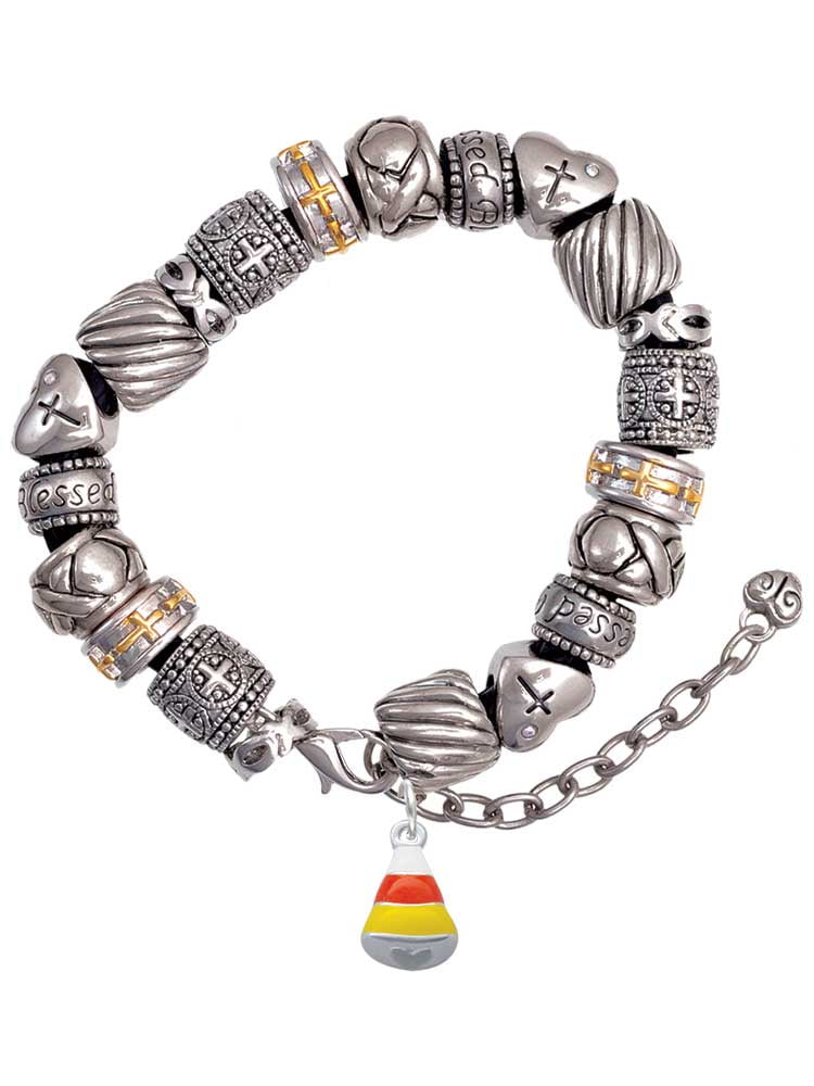 Silvertone Halloween Charm Bracelet with Candy Corn 