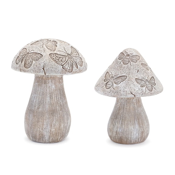 Melrose Bumble Bee and Butterfly Printed Mushroom Figurines - 6.5" - Set of 2