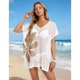 thumbnail image 3 of Women's Batwing Crochet Mesh Swim Cover Up V-Neck Side Slit Beach Tunic Oversized Floral Pattern Bathing Suit Cover Up, 3 of 6