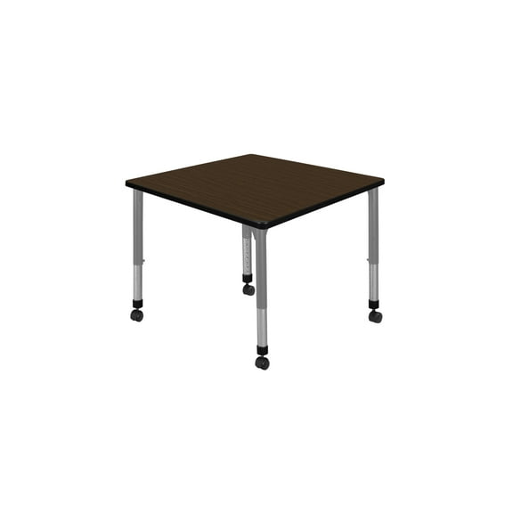 Regency Kee 36 in. Square Height Adjustable Mobile Classroom Activity Table- Neo Walnut Top & Grey Base