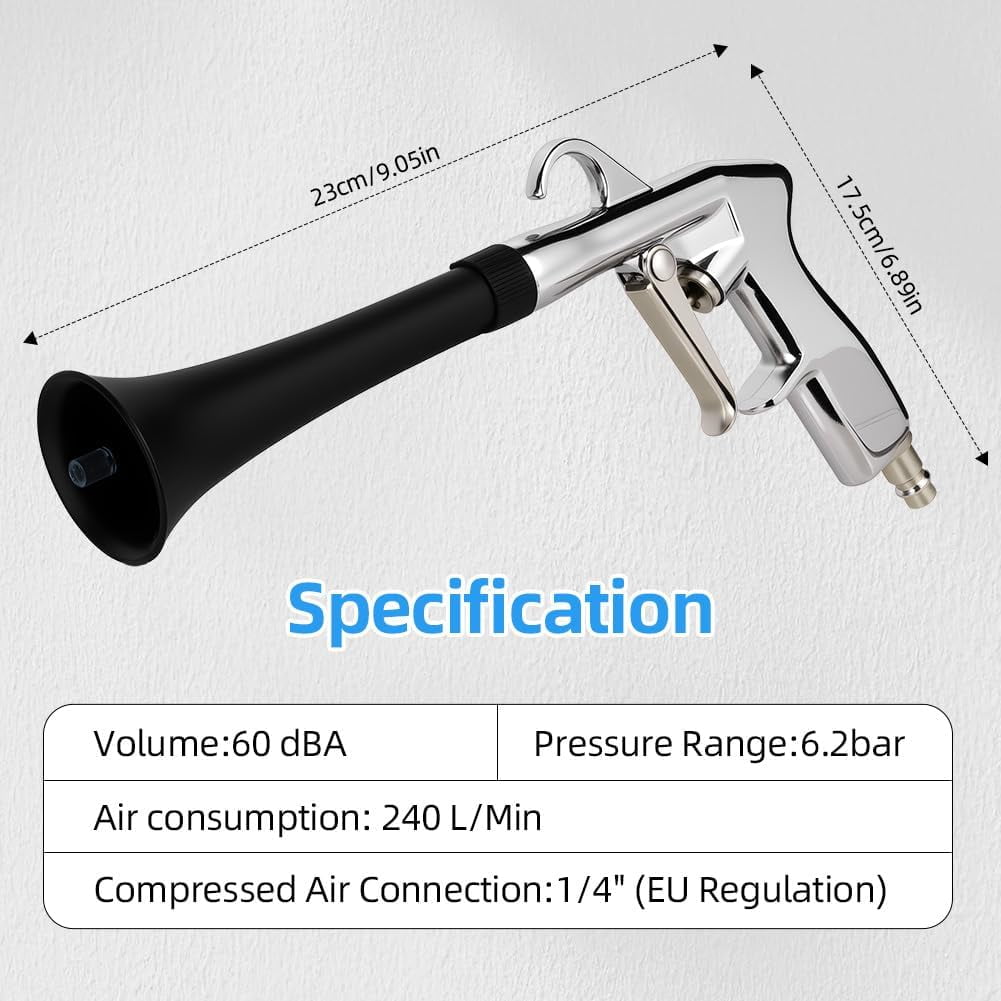 Car Cleaning Gun, Detailing Interior Dryer Air Blow Gun, Classic Air Blow Gun, High Pressure Compressed Dry Blow Gun for Interior Automobile Upholstery Carpets Tables and Chairs