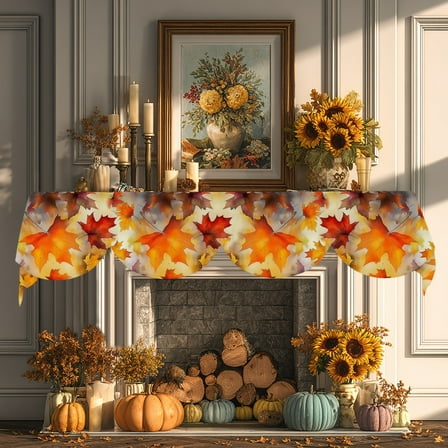 YOPINCO Fall Fireplace Skirt Autumn Decorative Throw 79x20inch Harvest Themed Fireplace Accent Thanksgiving Table Window Treatments