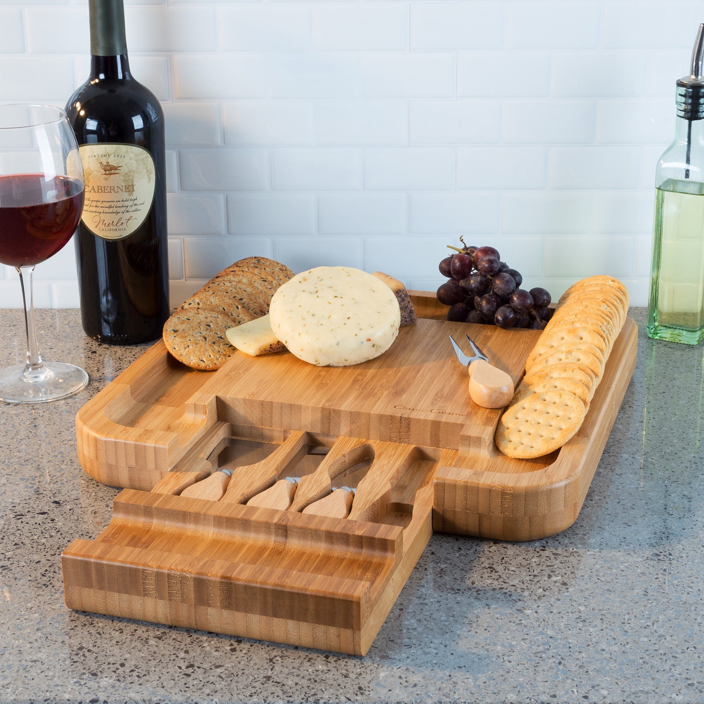 Bamboo Serving Platter Tray Cheese Charcuterie Decorative Bathroom Kitchen Dish Eco-Friendly Wood 2 Mediums 14 x 9.5, Natural Bamboo 