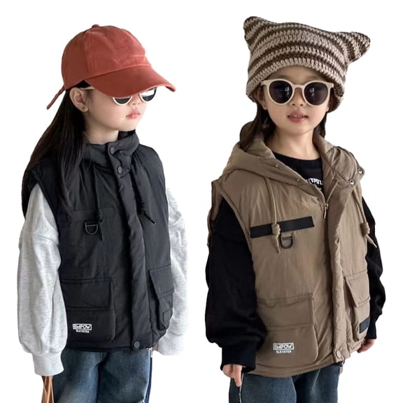 CSCHome Kids Toddler Fall Winter Puffer Vest Hooded Jacket for Boys Girls 2-12Y Zipper Solid Color Warm down Cotton Waistcoat Outwea Winter Hooded Sleeveless Coats