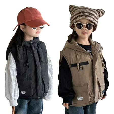 

AJZIOJIRO Girls Boys Kids Toddler Winter Hooded down Vest for 2-12 Years Old Warm Fall Sleeveless Jackets with Zipper Puffer Padded Stand-Up Collar Coats