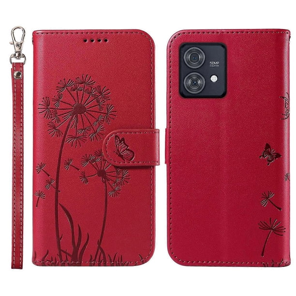 For Motorola Edge 40 Neo 5G Leather Case Wallet Phone Cover Dandelion Imprint - Green