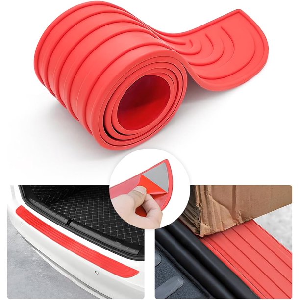 Protector de parachoques trasero para coche, protector universal de goma negra resistente a los arañazos, antideslizante para puerta de maletero para la mayoría de los coches (rojo/104x9CM)