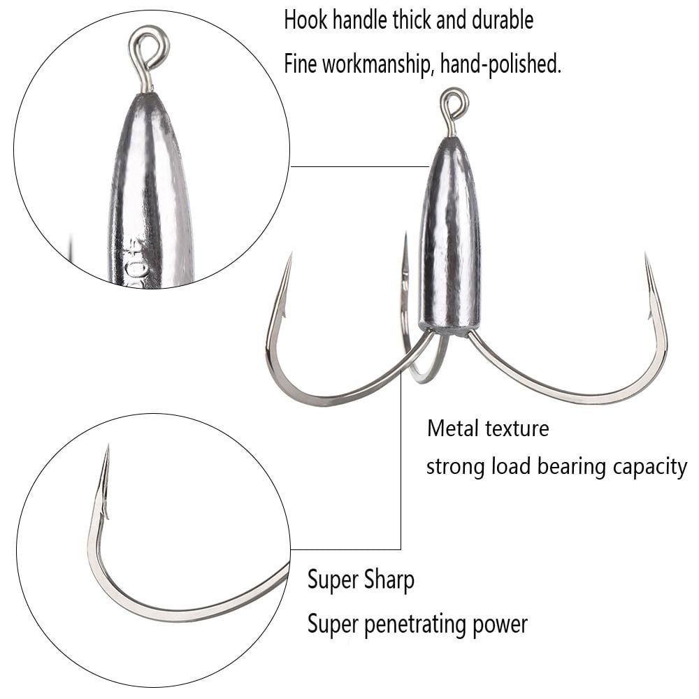 Outdoor Sharp Perforated Barb Fishing Treble Hooks Lead Sinker Weight  Fishhook Sharpened Durable Head POINTED HEAD - 70G 