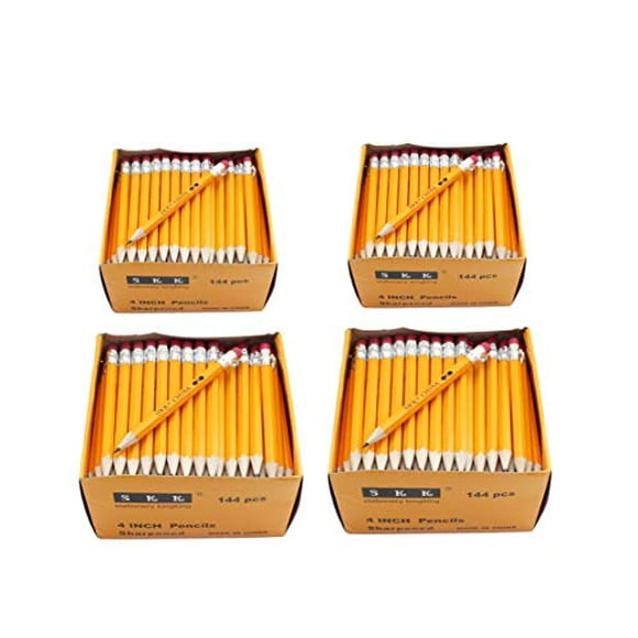 SKKSTATIONERY Half Pencils with Eraser Tops, Golf, Classroom, Pew - #2 HB, Hexagon, Pre-sharpened, 144/Box.(pack of 4)