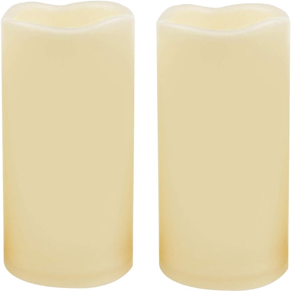 2 PCS 3" x6" Waterproof Outdoor Battery Operated Flameless LED Pillar Candles with Timer Flickering Plastic Resin Electric Decorat
