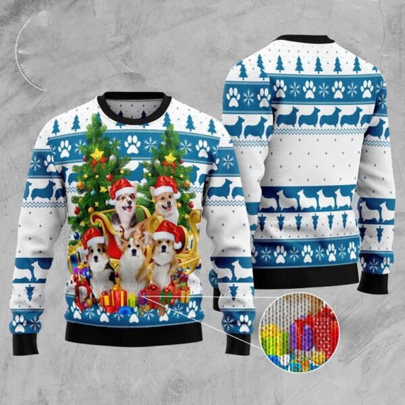 Pembroke Welsh Corgi Greeting 3D Christmas Sweater, Dog 3D Christmas Sweater, 3D Dog Sweaters
