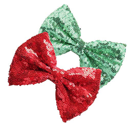 Yazon 5inch Sequin Fabric Bows Hair Clips Baby Sequin Hair Bows Girl's Hair Mix 