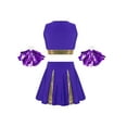thumbnail image 2 of Aislor Girls Schoolgirls Cheer Leader Uniform Crop Top with Pleated Skirt and Pom Poms Dancewear Purple 6, 2 of 7