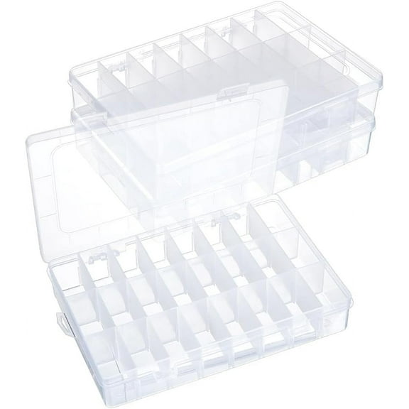 3 Pcs 24 Grids Plastic Organizer Box Clear Plastic Jewelry Dividers Box Organizer Mini Tackle Box Jewelry Storage Container for Beads Art DIY Crafts Jewelry Fishing Tackle 7.87×4.09×1.46" WhiteSmoke
