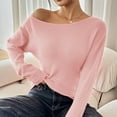 thumbnail image 4 of FRSASU Womens Boat Neck Sweaters Solid Color Long Sleeve off Shoulder Winter Loose Knit Pullover Tops Pink, 4 of 9