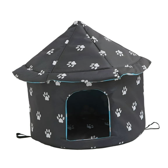 LAMIRO Outdoor Feral Cats Warm House, Waterproof Washable Winter Tent Furniture for Puppies, Kittens, and Stray Cats Shelter, Round S Black