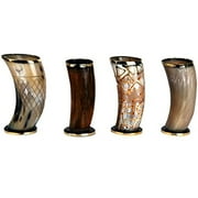 Buddha4all Set of 4 Ceremonial 6" Viking Drinking Horn Mug ale Beer Wine Gift Cup  Authentic Medieval Inspired Vessel with Food Safe Coating for Beer, Ale, Mead, Wine
