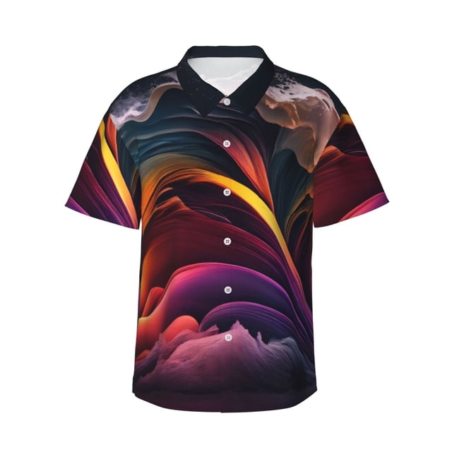 Balery Colorful Abstract Wave Motion Camisas hawaianas de manga corta para hombre, camisas playeras de corte holgado, camisas de vacaciones con botones,XX-Large