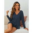 thumbnail image 3 of DARING DIVA Women's Waffle Knit Pajama Sets Lounge Set Long Sleeve Top Blue XS, 3 of 6