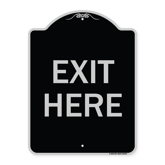 SignMission Designer Series Sign - Parking Lot Sign Exit Here | Black & Silver 18" x 24" Heavy-Gauge Aluminum Architectural Sign | Protect Your Business & Municipality | Made in the USA