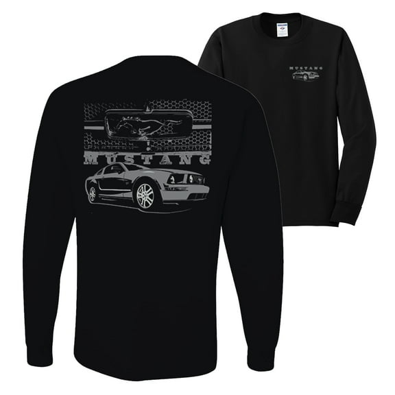 Wild Bobby,Distressed Ford Mustang Front Grill Cars and Trucks Front and Back Mens Long Sleeve Shirt, Black, Small