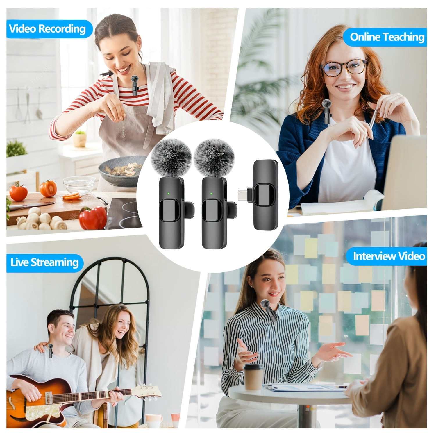 Wireless Lavalier Microphone System, Ultra-low Latency, Noise Reduction, Auto Mute, Long Battery, for Live Streaming, Interviews, Video, Online Teaching (K9/K11-BK/PK) - Clearance