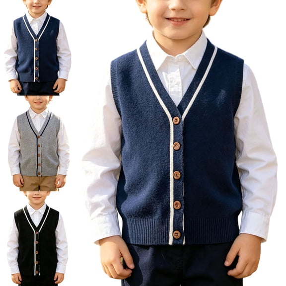 Crunowin Boys And Girls School Uniform Sweater Vest Button Closure Sleeveless Pullover Casual Cardigan Gray Size 10