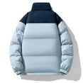 thumbnail image 2 of Men's Puffer Coat No Hood Heavyweight Thick Cotton Down Zipper Jacket with Pockets Winter Warm Snow Outerwear (L, Light Blue 01), 2 of 4