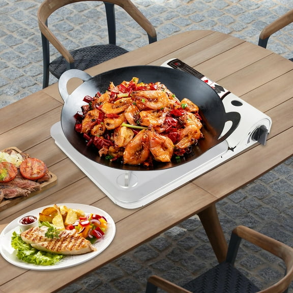 ToppiJoy Portable Rectangle Butane Camping Stove, 3500W Camping Stove with Portable Case, for Patio, Camping, Travel (White)