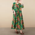 thumbnail image 4 of Vestido floral suelto vintage para mujer Vestido de fiesta con bolsillos de manga larga Irfora Verde/Grande, 4 of 7