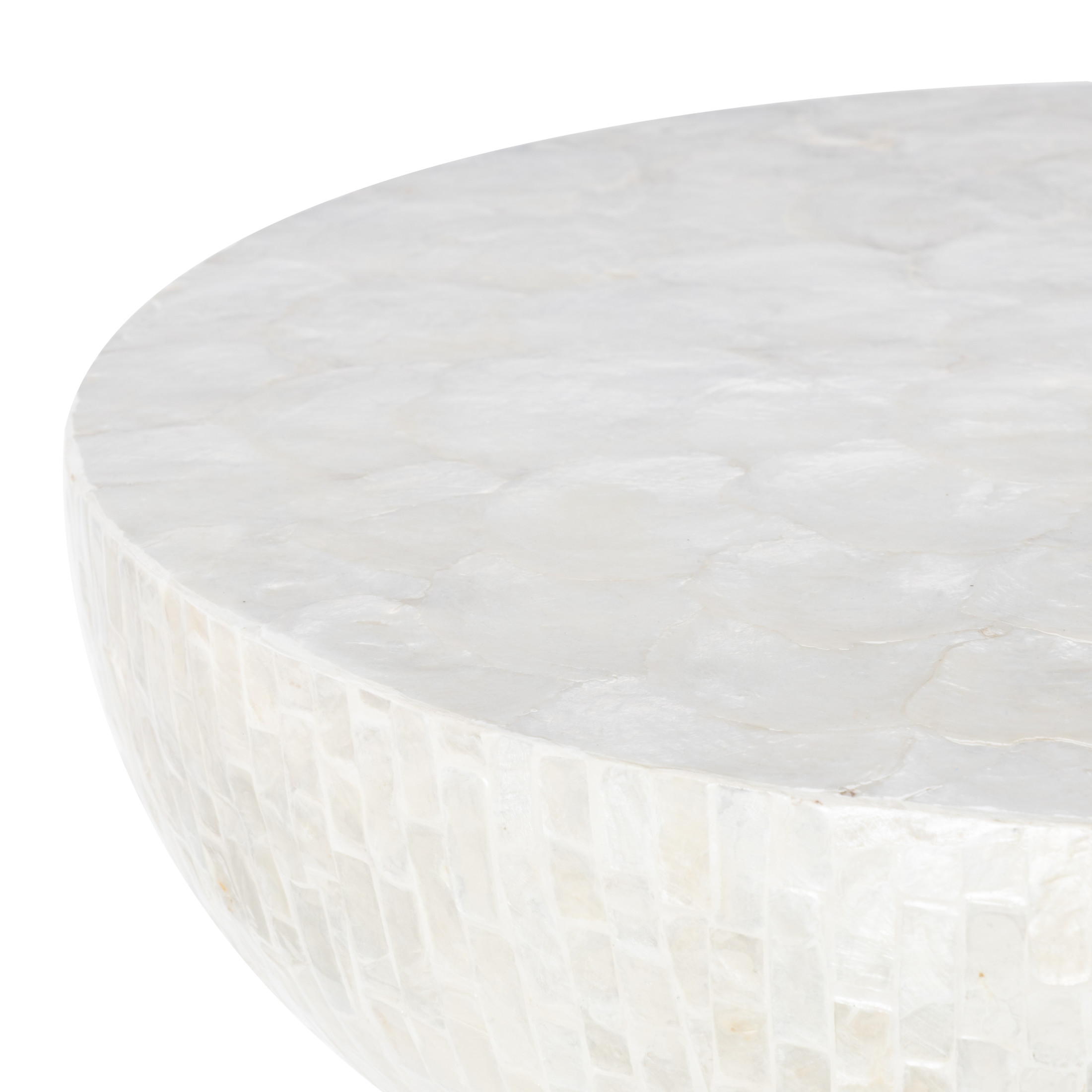 DecMode 18" x 22" Cream Capiz Shell Handmade Pedestal Mosaic Inlay Accent Table, 1-Piece