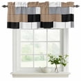 thumbnail image 2 of 2 Panels Brown Grey Geometric Valance for Windows, Modern Black White Abstract Art Light Filtering Kitchen Curtains, Rod Pocket Window Treatment Curtain Valances for Living Room Bedroom, 42"x12", 2 of 9