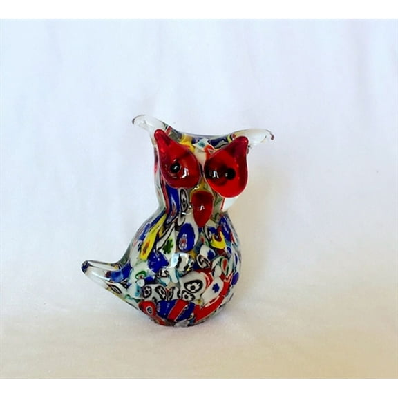 Multi Colored Glass Owl Paperweight