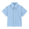 thumbnail image 4 of XADYUY Girls Button Down Shirts Short Sleeve Collared Girls Dress Shirts Summer Casual Linen Girls Spring Tops,Sky Blue,3-4Years, 4 of 6