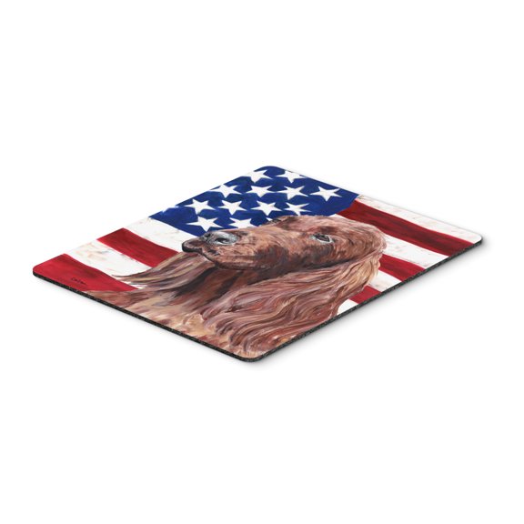 Irish Setter with American Flag Mouse Pad Hot Pad or Trivet