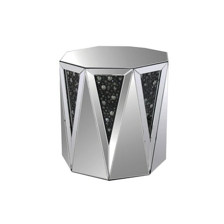 Glam End Table with Mirrored Top & Wood Frame - Modern Accent Table for Living Room, Bedroom