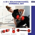 thumbnail image 3 of CoSoTower Ensemble d'Haltères Réglables 4-en-1 de 44 Lb, Barre, Kettlebell, Support pour Pompes, Rouge, 3 of 7