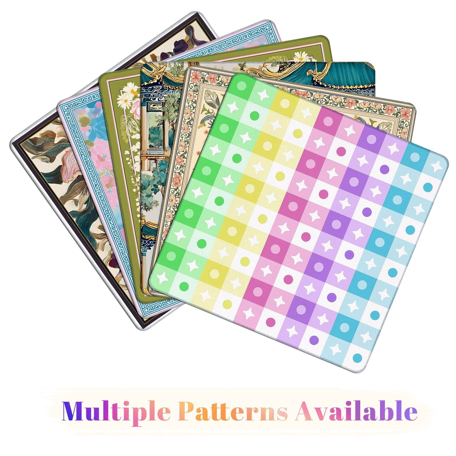 Mahjong Mat 31.5" x 31.5" Pastel Rainbow Stars Circles Design Non-Slip Noise Reduction American Mahjong Tiles Table Cover for Dominoes Poker Card Board Games Gift