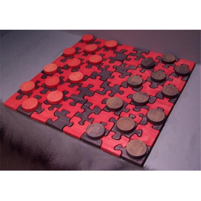 THE PUZZLEMAN TOYS W1401 Wooden Checker Game Board 28 in. square with 3 in. Dia. Checkers