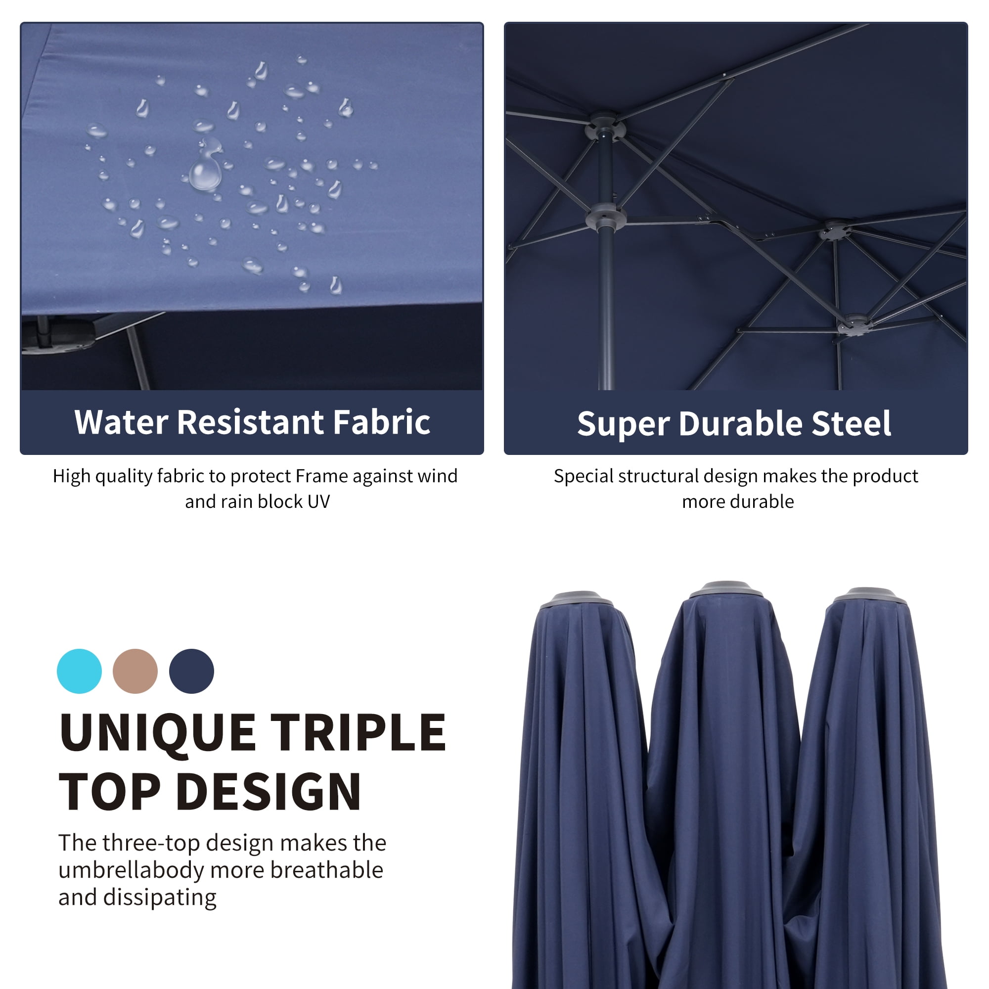 Ainfox 13ft Large Patio Umbrella, Outdoor Double-Sided Rectangle Market Heavy Duty Umbrellas without Base, Navy Blue