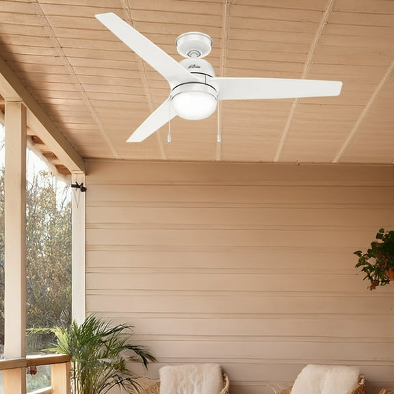 Restored Hunter Fan 52 inch Fresh White Outdoor/Indoor Ceiling Fan with Lights and Pull Chain for Porch, Living Room, Bedroom, Farmhouse (Refurbished)