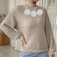 thumbnail image 5 of Sakmal Fall Sweaters for Women Long Sleeve Pullover Cute Tops Beige Loose High Neck Floral Sweaters for Women, 5 of 7
