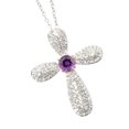 thumbnail image 2 of V3 Jewelry 925 Sterling Silver with Round Shape Natural Amethyst and White Zircon Cross Pendant with 18" Chain for Women, 2 of 3
