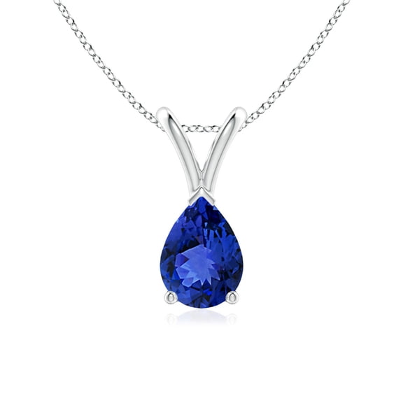 ANGARA Natural V-Bale Pear-Shaped Tanzanite Solitaire Pendant in 14K White Gold for Women (Size-7x5mm) | December Birthstone, Anniversary, Jewelry Gift for Women | Natural Tanzanite Necklace