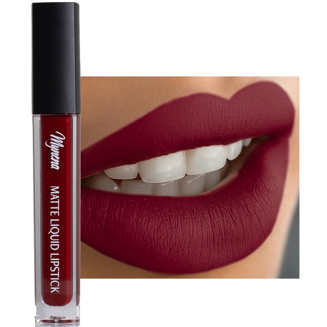 Lápiz labial Mynena rojo burdeos de larga duración, impermeable, vegano