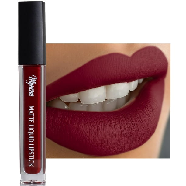 Lápiz labial Mynena rojo burdeos de larga duración, impermeable, vegano